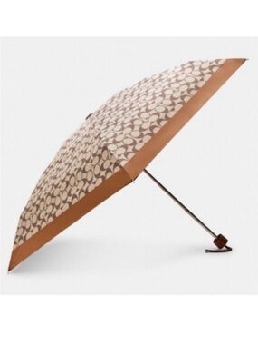 NEW! COACH Mini Umbrella UV Protection Khaki/Brown/Gold, NEW WITH TAGS!